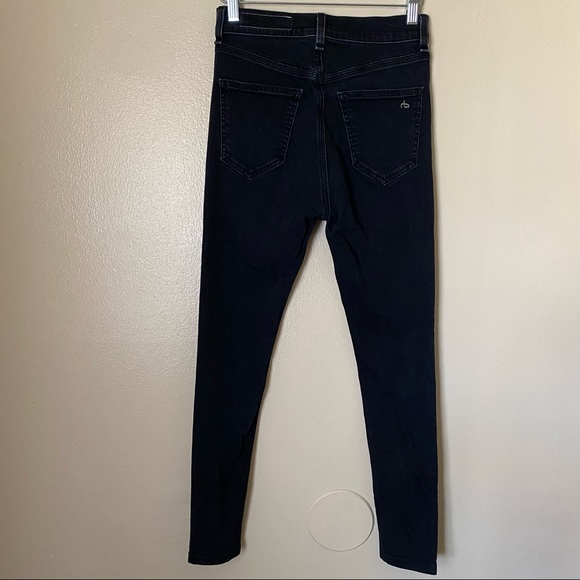 Rag & Bone High Waisted Skinny Jeans Dark Denim Wash in Stone Black - Picture 3 of 9